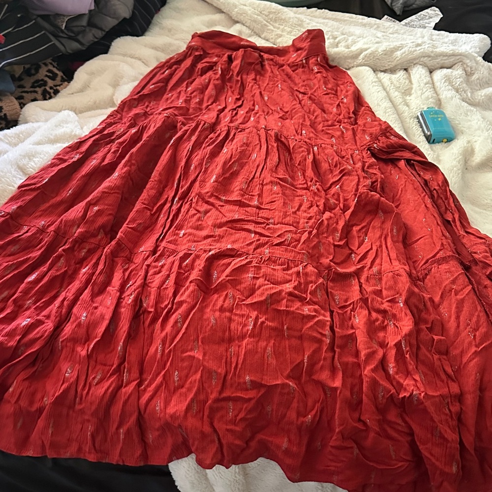 Blue Rain Red Maxi Skirt